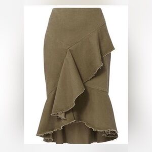 INTERMIX Asymmetrical Khaki Ruffle Skirt